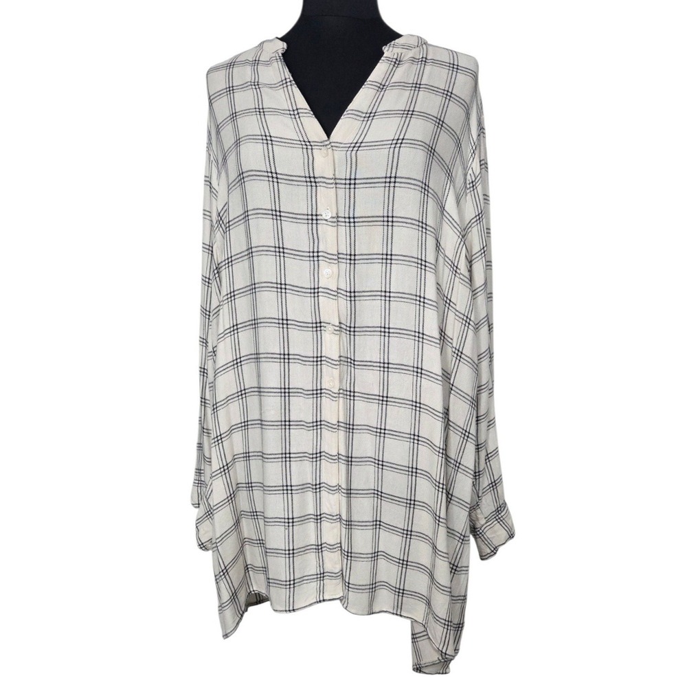Lane Bryan Black White Plaid Button Up Long Tunic Top Shirt Women's Plus Size 3X